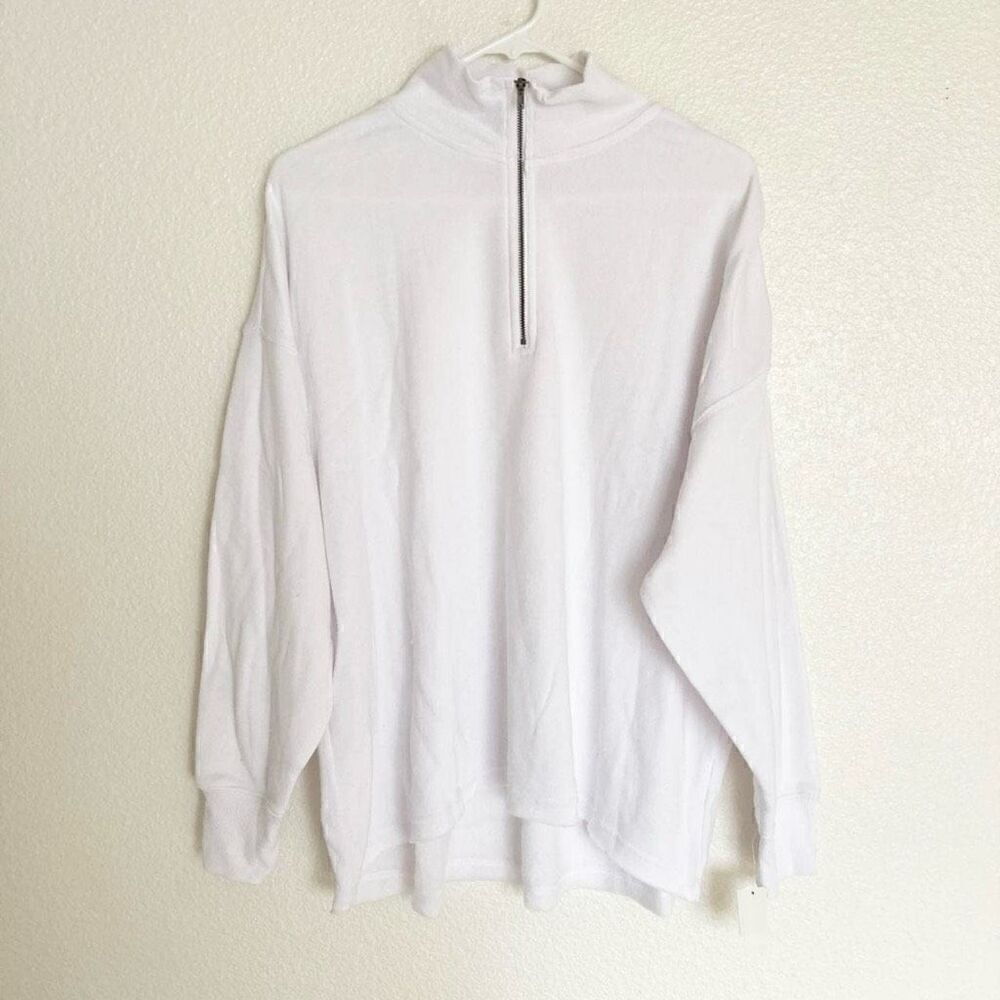 Ultra Flirt White Quarter-Zip Pullover Sweatshirt Long Sleeves Size L NWT